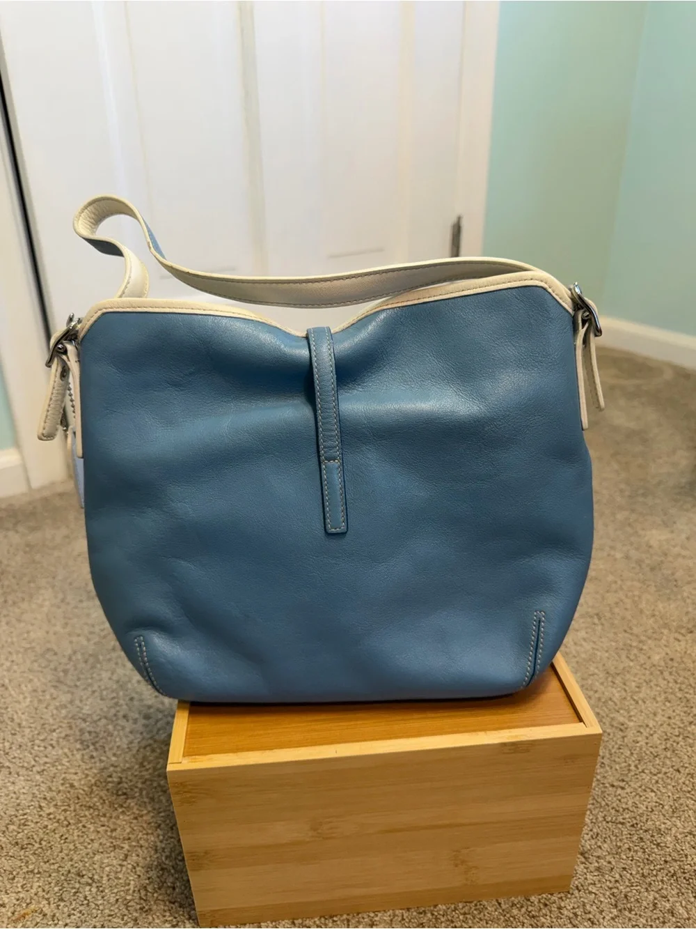 Coach Jackie Blue Leather with white  Trim